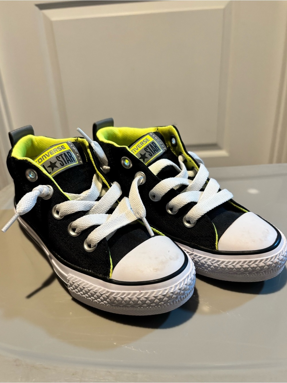 Converse Kids Black with Neon Yellow Accent Low-Top Sneakers
